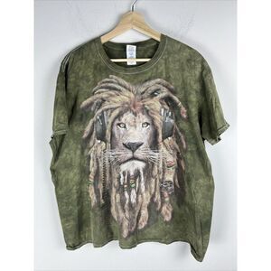 Gildan‎ Soft style Xl Rastafarian Lion Green Marble Short Sleeve T-Shirt